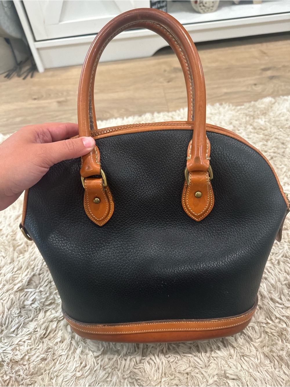 Dooney & Bourke Black Pebbled Leather Satchel with Brown Trim - Picture 8 of 10